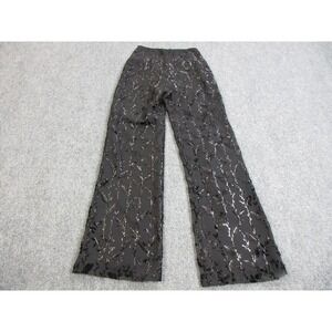 Pamela Dennis Couture Pants Womens 4 Black Silk Velvet Sequin Wide Leg Floral